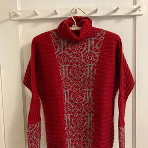 Krimson Klover Womens Wool Blend Turtleneck Ski Sweater Size Medium Red Gray